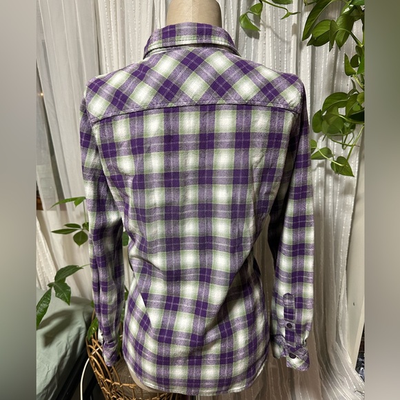 Purple and White Plaid Button-Up Shirt - Picture 2 of 3